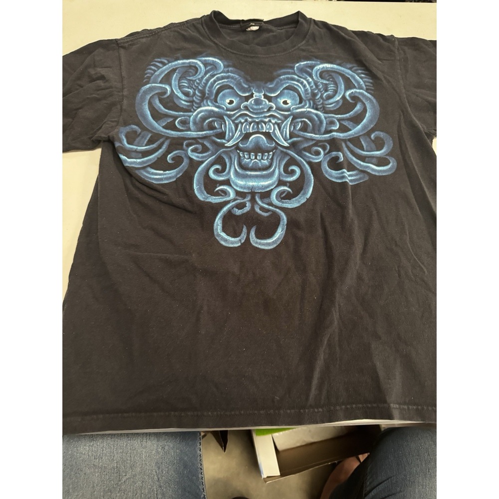 VTG men Black Blue Liquid Print Crew Neck Short Sleeve Regular T-Shirt 0210
